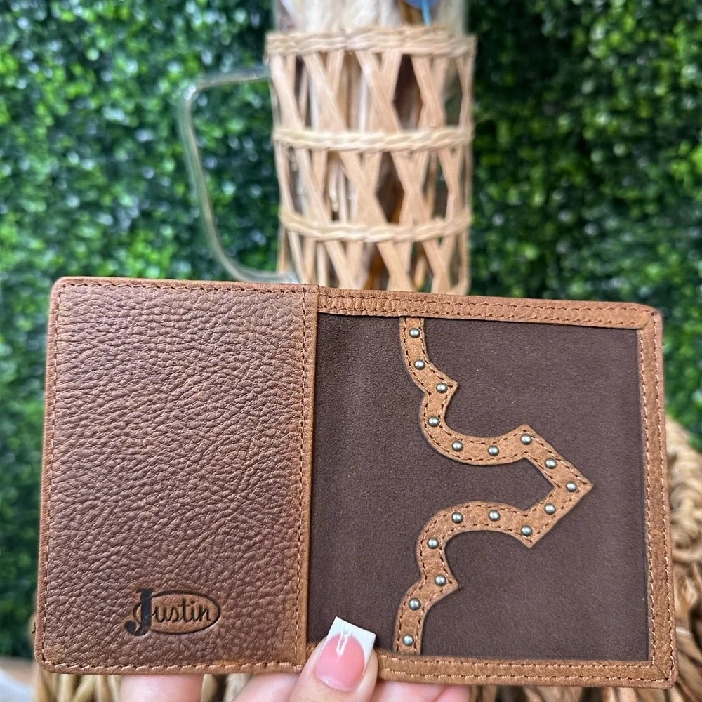 Justin fnew in box front pocket wallet Genuine‎ Leather nwt RFID